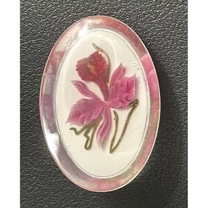 Vintage Lucite Floral Brooch Pink Green Red Retro Pin Romantic